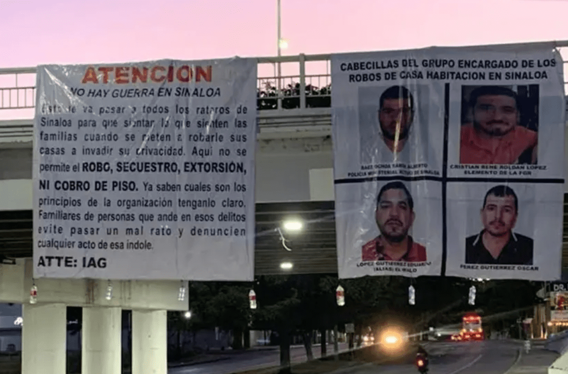 ‘No hay guerra en Sinaloa’ señalan mantas colocadas tras levantones en Culiacán