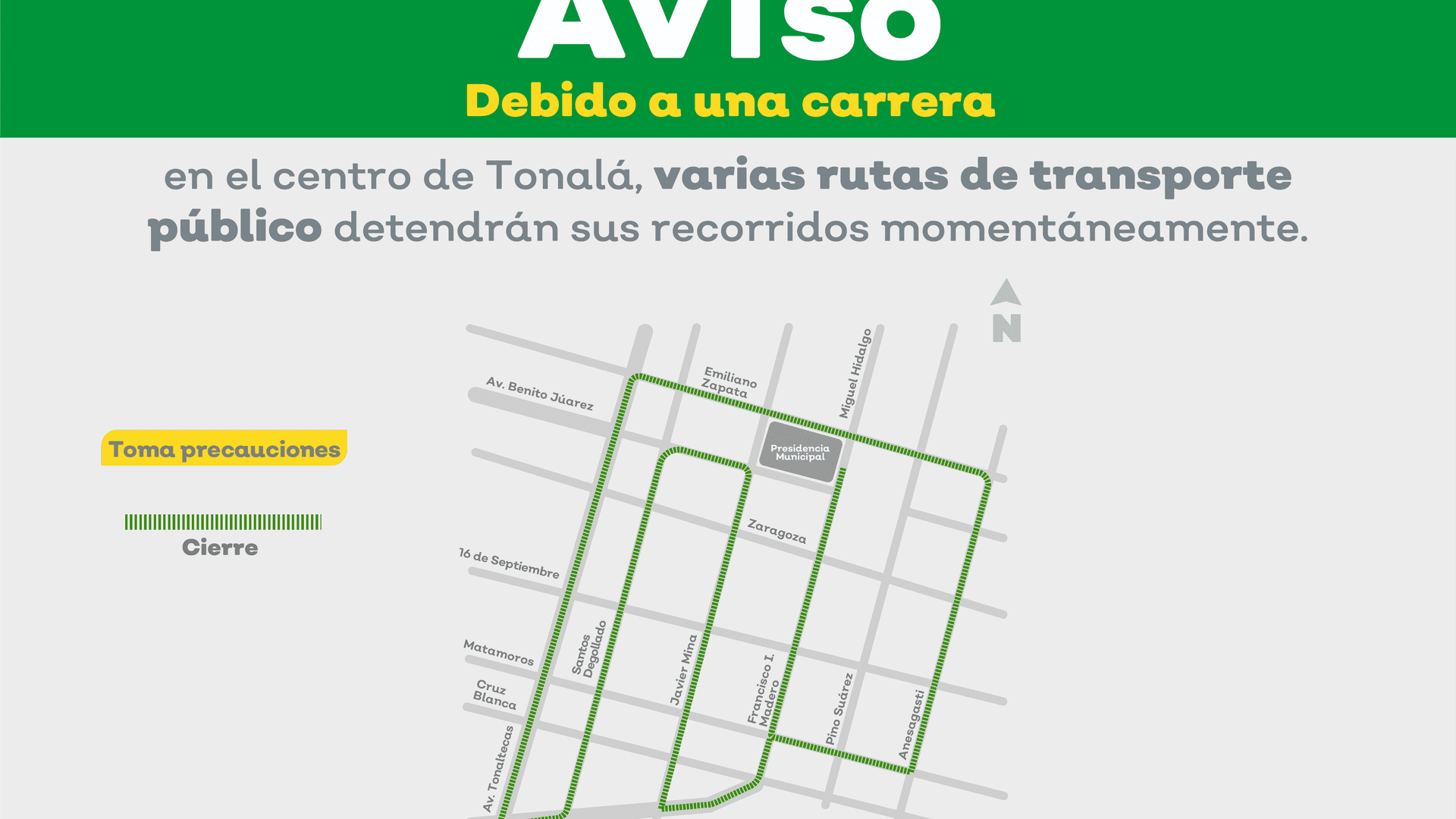 Por carrera deportiva en el centro de Tonalá, varias rutas del transporte público detendrán su recorrido momentáneamente