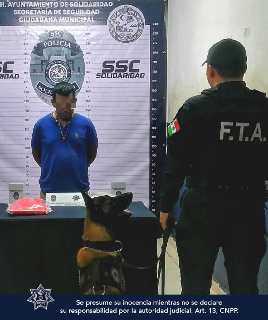 Unidad Canina de Solidaridad detienen a pasajero de transporte público con droga