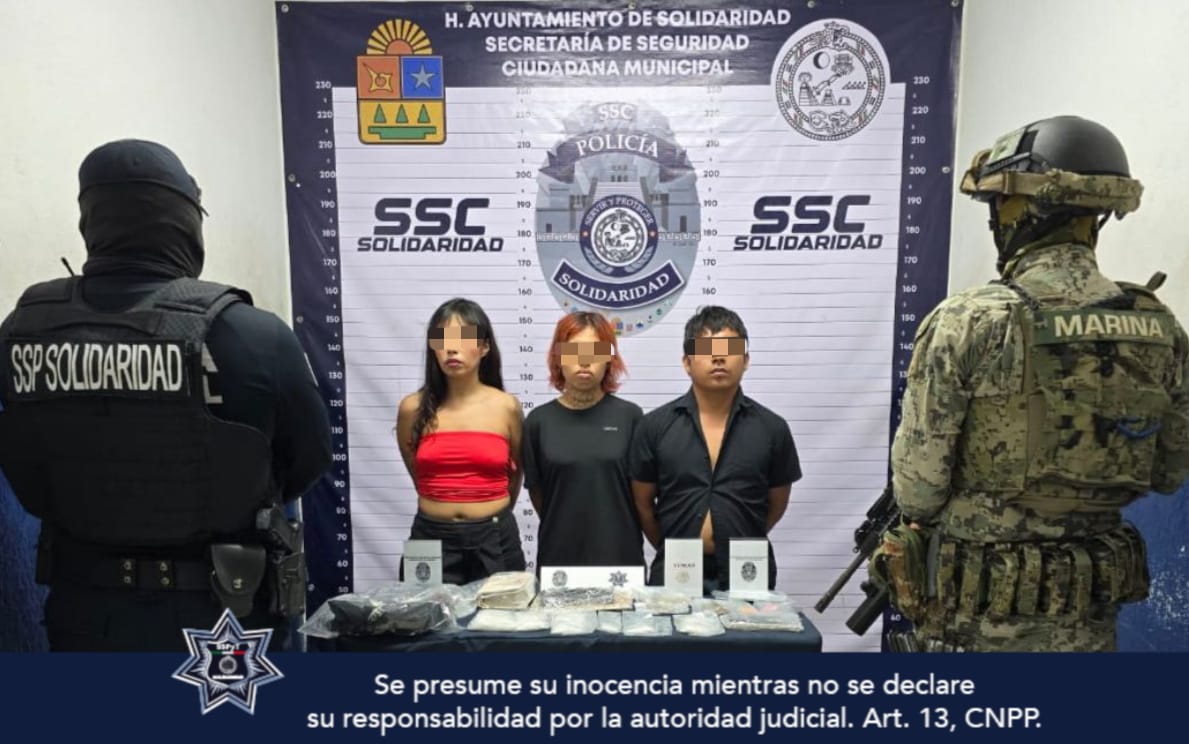 Policía de Solidaridad, detiene a 3 personas con armas y droga