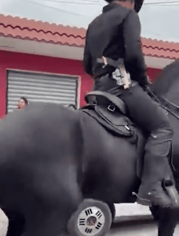 Sujetos armados montando caballos; narcos