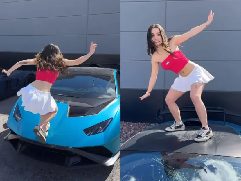 Influencer daña un Lamborghini al bailar sobre él