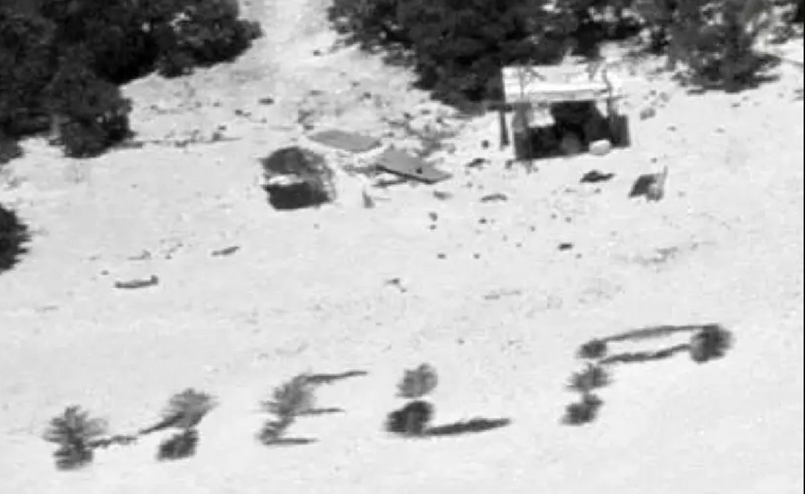 Marineros usan hojas de palmera para pedir rescate