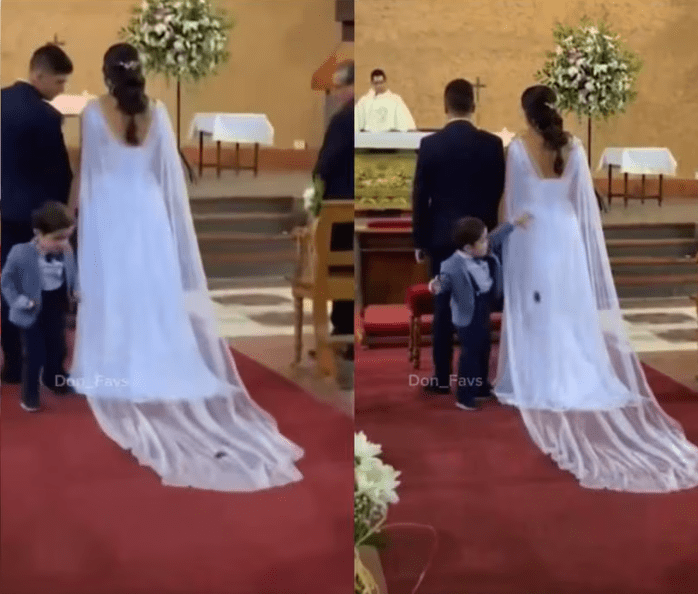 Niño usa vestido de la novia como rampa en plena boda
