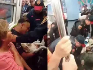 Policías sacan arrastrando a hombre con su perro lastimado del Metro