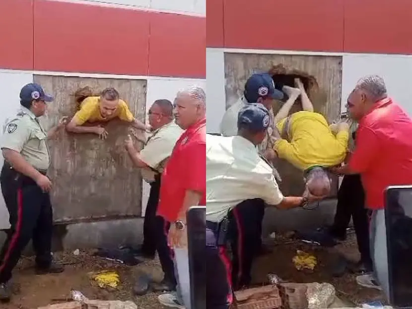 Reos hacen agujero para escapar y los reciben policías
