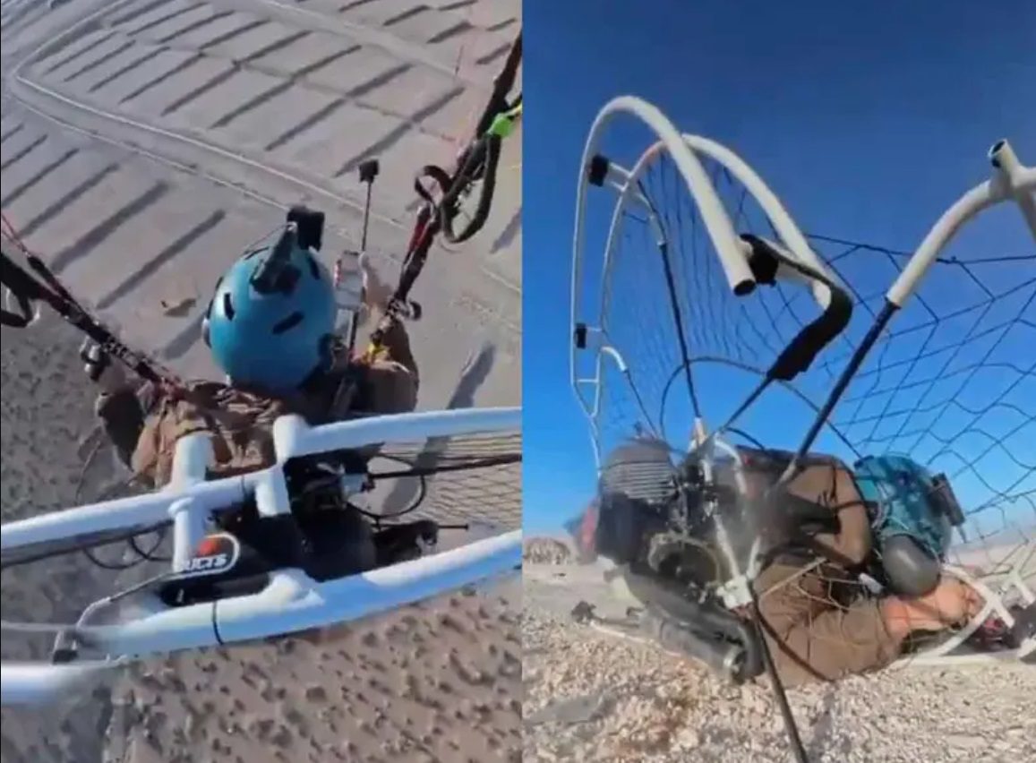 El piloto tuvo un susto al caer de su paramotor desde una gran altura