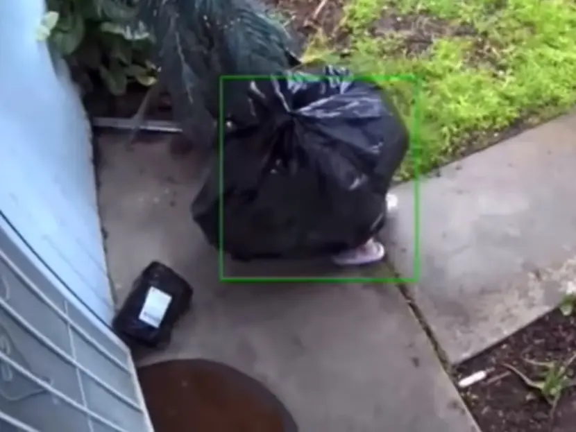 Sujeto se disfraza de bolsa de basura para robar paquete