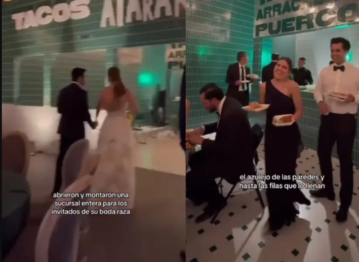 Novios sorprenden con local completo de tacos en su boda