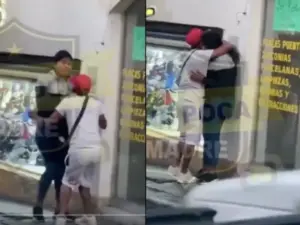 ¡Amigo date cuenta! Mujer golpea a hombre y terminan en abrazos