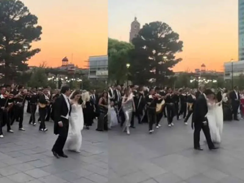 Novios arman tremenda fiesta con mariachi en las calles