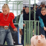 Duelo de miradas entre niños durante demostración de cerdos