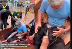 Hombre arriesga vida por salvar a sus lomitos durante inundaciones en Brasil