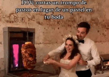 En lugar de pastel de boda, estos novios cortan trompo al pastor