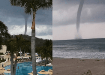 Graban impresionante tromba marina  en Bahías de Huatulco