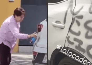 Mujer grafitea camioneta estacionada en su casa