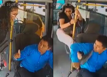 Mujer insulta y patea a un chofer por ‘volarse un tope’