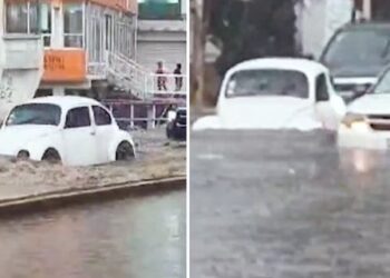 En Tecámac, un vocho le gana a las inundaciones