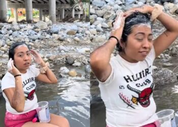 Joven bañándose en el río Santa Catarina por falta de agua recibe críticas en redes