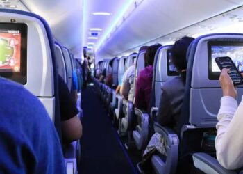 Viajaba por primera vez en avión y abrió la puerta de emergencia pensando que era la del baño