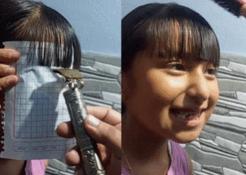 Papá corta fleco a su hija con gran técnica