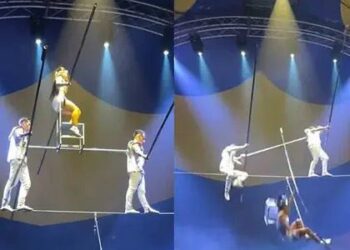 Acróbata cae en plena función