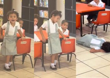 Niña finge desmayo al ver a su mamá en el kinder