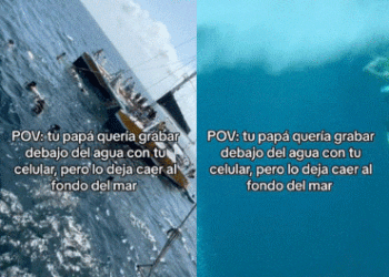Hombre tira celular al mar y se graba todo