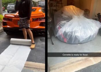 Joven genera polémica al mostrar cómo protege su Corvette nuevo de huracán ‘Milton’