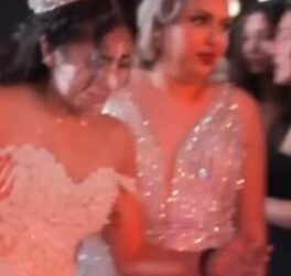 Invitados arruinan maquillaje de quinceañera con pastelazo