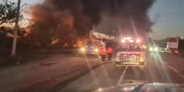 60 autos calcinados tras incendio en corralón de Nuevo León