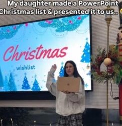 Adolescente hace presentación para pedir regalos de Navidad