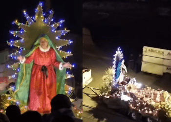 Mujer se disfraza de la Virgen María y causa revuelo al bailar en plena peregrinación