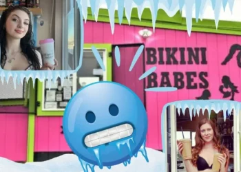 Chicas en bikini venden café en Alaska