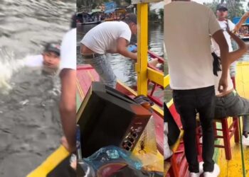 Un remero de Xochimilco genera controversia tras caer al canal por estar ebrio
