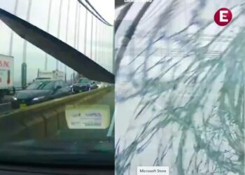 Tabla choca contra auto en Nueva York; así reaccionó el conductor
