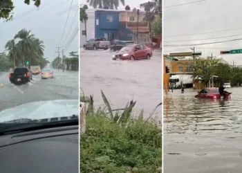 Inundaciones y autos varados en Cancún