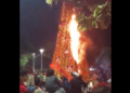 Árbol navideño se incendia tras encendido en San Vicente, Nayarit